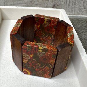 Wooden Colorful Floral Pattern Stretch Bracelet Fashion Boho Women